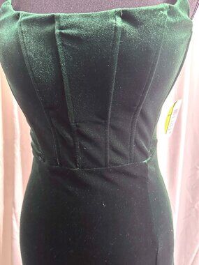 Nwt Windsor Long Side Slit Hunter Green Spaghetti Strap Padded Dress Size 5